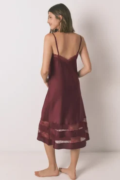 Women'secret Camisón largo encaje vino