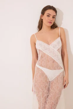 Women'secret Camisón midi encaje blanco