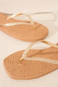 Women'secret Chanclas esparto punta cuadrada tira brillo