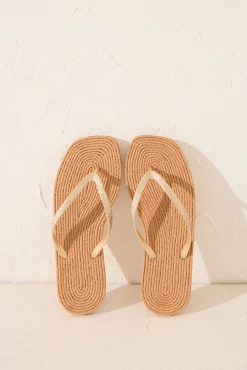 Women'secret Chanclas esparto punta cuadrada tira brillo