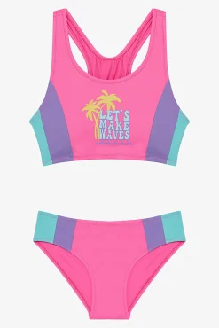 Crianças Penti Conjunto de bikini rosa palmeras