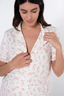 Ohma! Conjunto de pijama canalé flores premamá