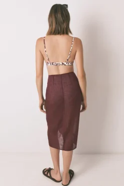 Women'secret Falda pareo 100% algodón granate