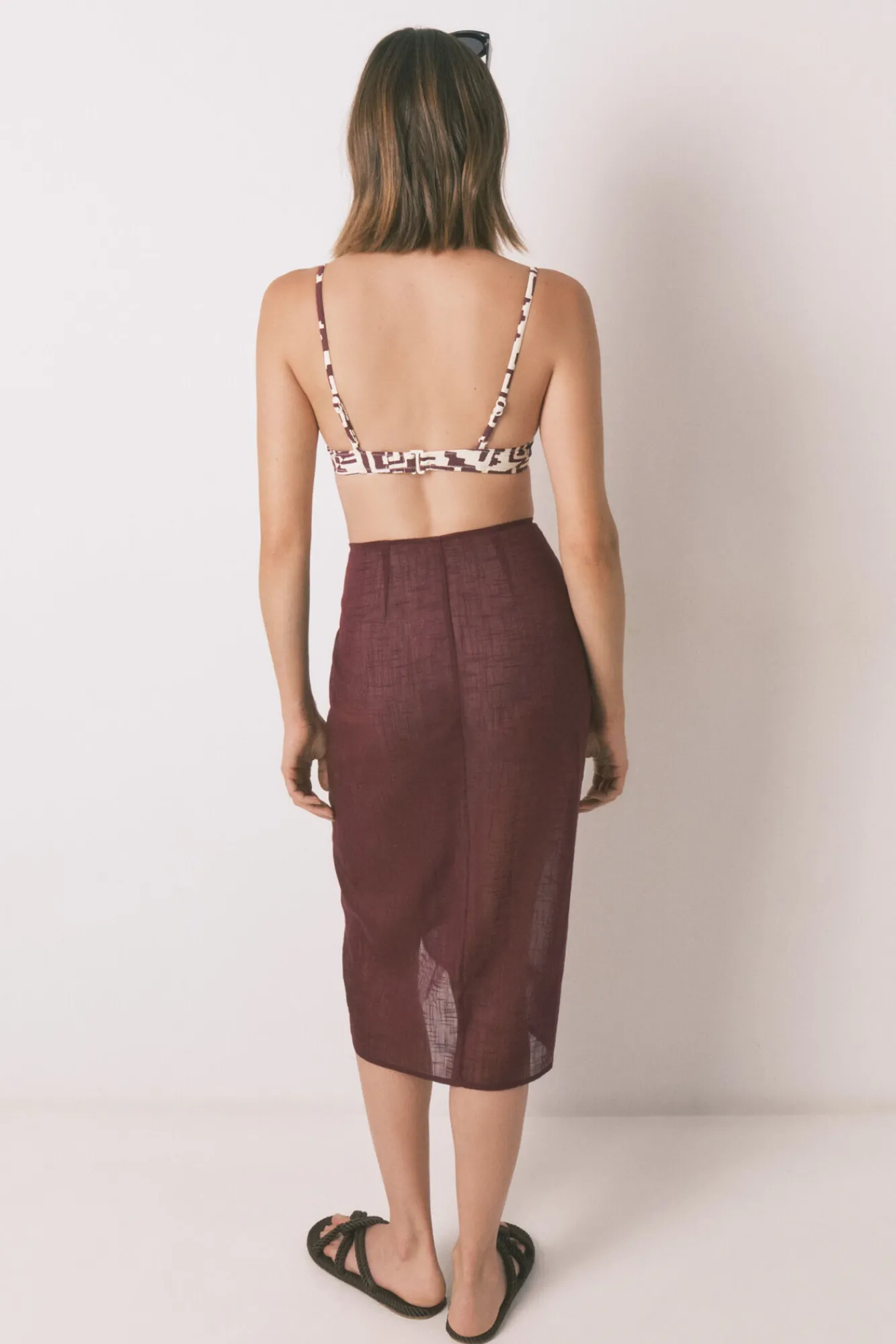 Women'secret Falda pareo 100% algodón granate