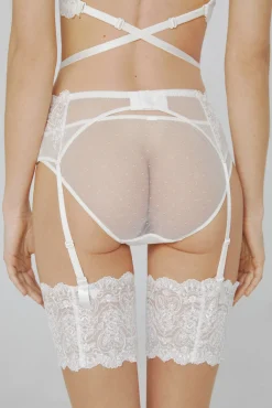 Ivette Bridal Liguero bordado con tira regulable en blanco