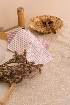 Textura Mantel antimanchas con lino hojas 4pax.