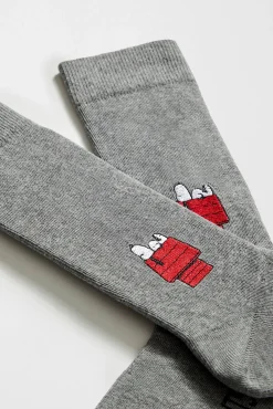 Meias Snoopy High, algodão orgânico, cinza