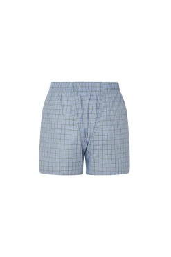 Men's blue poplin shorts with a square