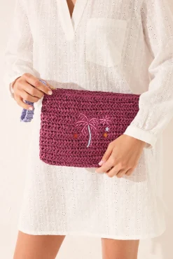 Women'secret Neceser pequeño rafia estampado morado