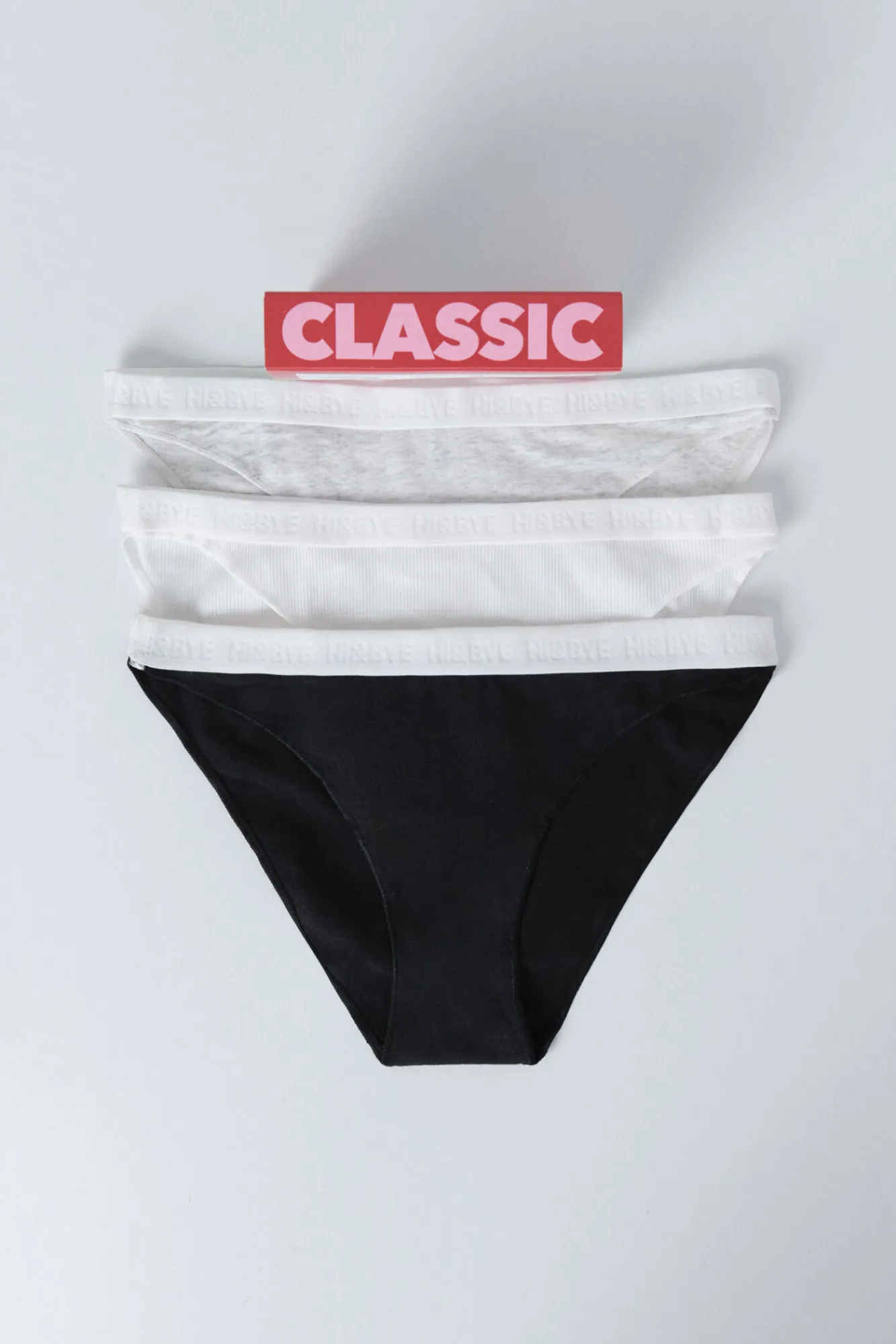 HI&BYE Pack 3 bragas clásicas , gris, negro