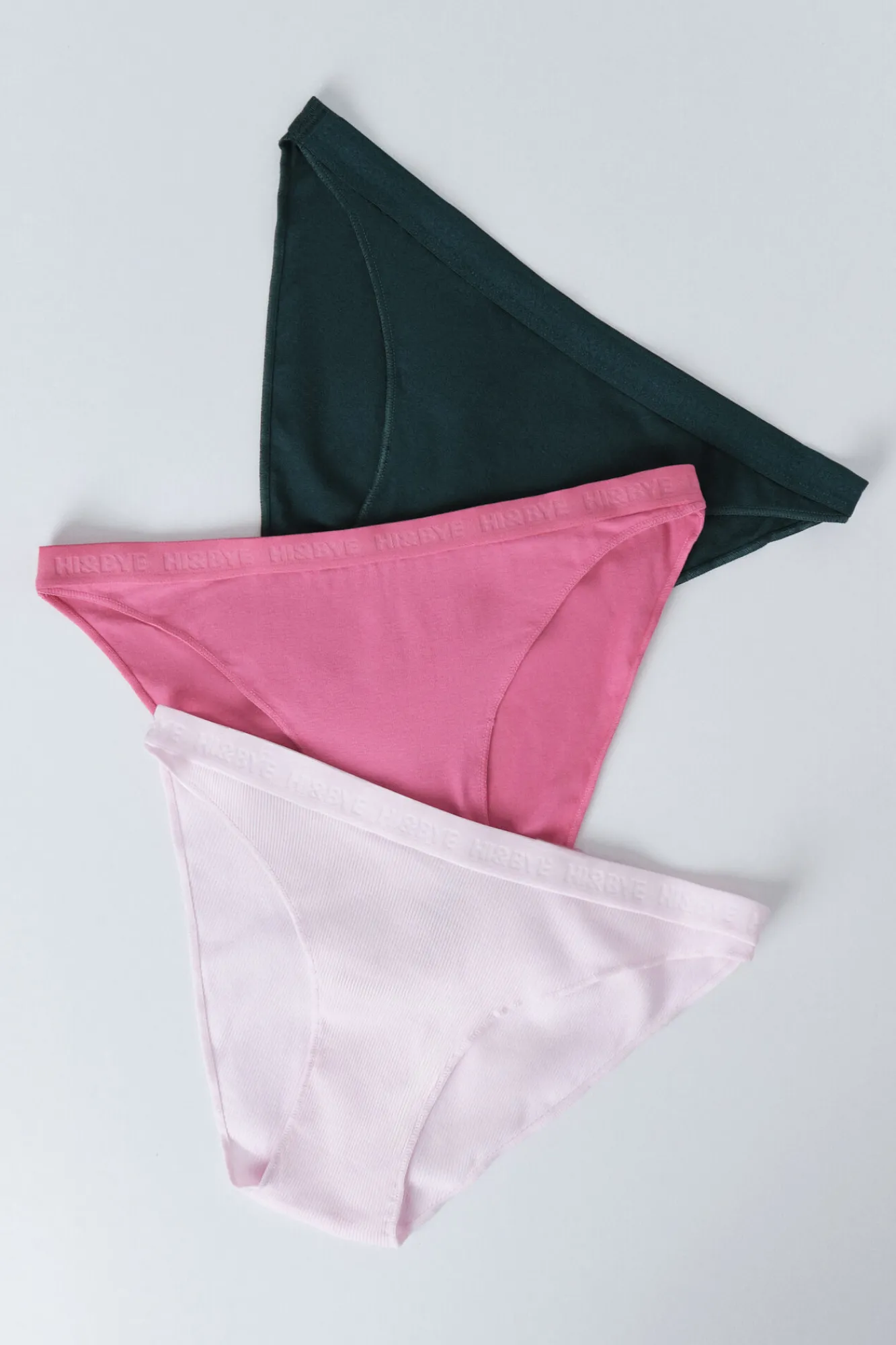 HI&BYE Pack 3 bragas clásicas rosa, verde, fucsia
