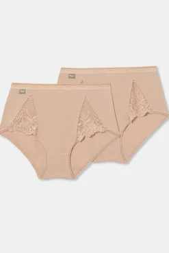 Playtex Pack de 2 bragas altas de algodón elástico con encaje