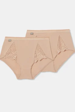 Playtex Pack de 2 bragas altas de algodón elástico con encaje