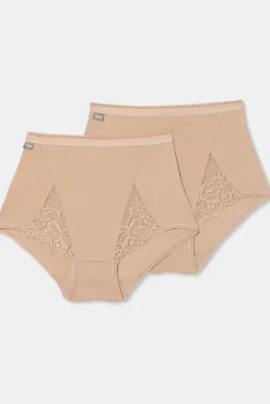 Playtex Pack de 2 bragas maxi de algodón elástico con encaje