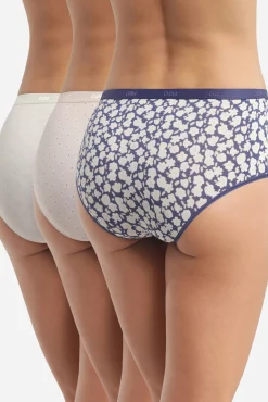 DIM Pack de 3 bragas tipo culottes de algodón elástico estampado flores
