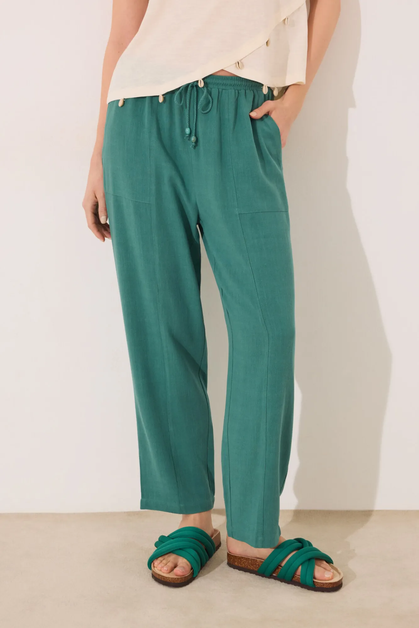 Women'secret Pantalón Capri lino y viscosa