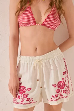 Women'secret Pantalón corto lino bordado