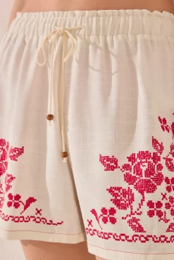 Women'secret Pantalón corto lino bordado
