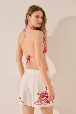 Women'secret Pantalón corto lino bordado