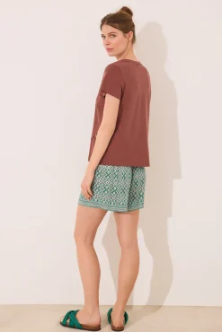 Women'secret Pantalón corto viscosa estampado geométrico