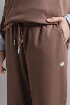 HI&BYE Pantalón jogger felpa algodón marrón