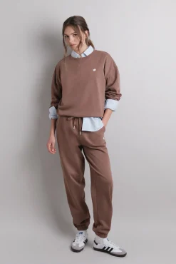 HI&BYE Pantalón jogger felpa algodón marrón