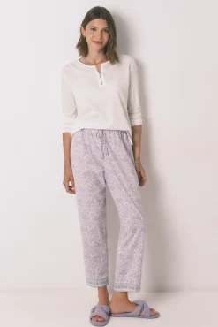 Women'secret Pantalón largo carrot 100% algodón lila