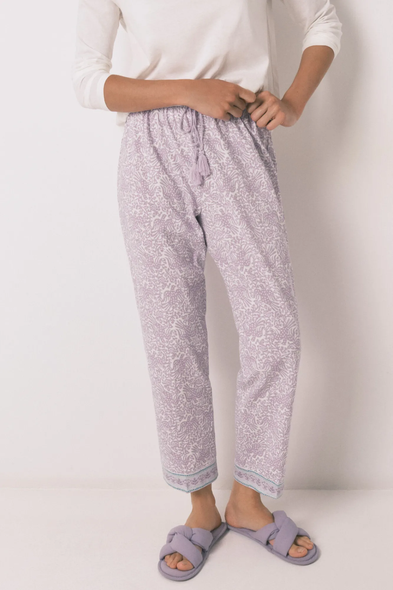 Women'secret Pantalón largo carrot 100% algodón lila
