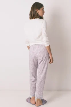 Women'secret Pantalón largo carrot 100% algodón lila