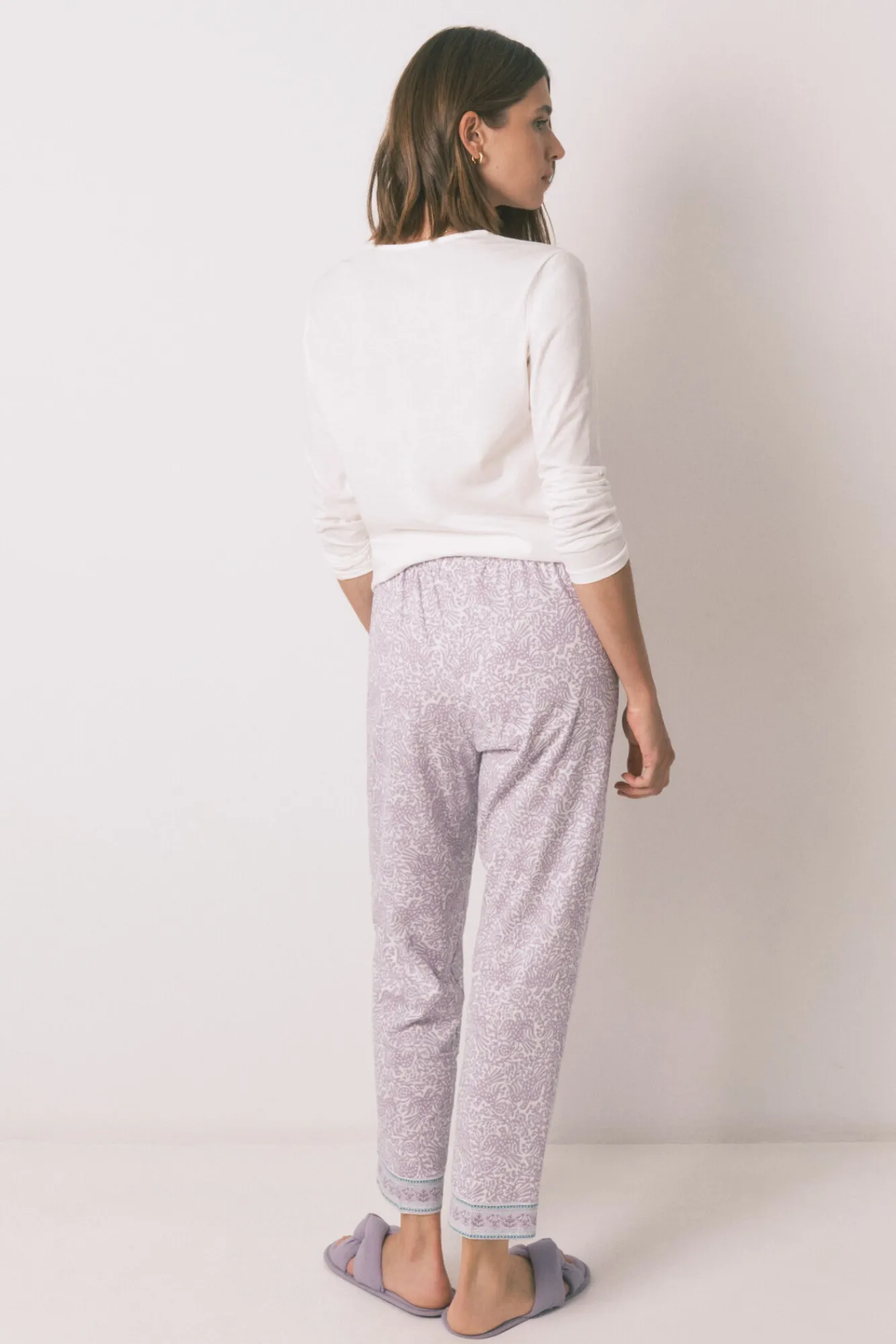 Women'secret Pantalón largo carrot 100% algodón lila