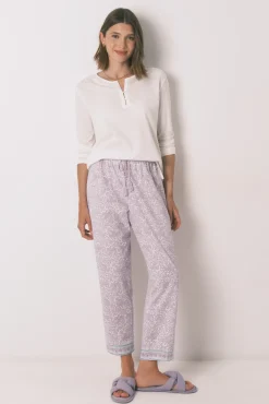 Women'secret Pantalón largo carrot 100% algodón lila
