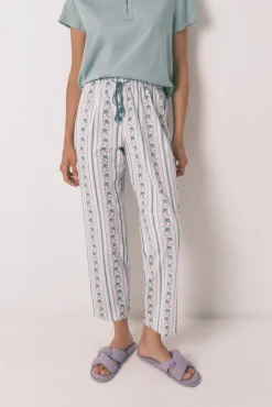 Women'secret Pantalón largo carrot 100% algodón cenefas