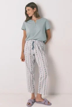 Women'secret Pantalón largo carrot 100% algodón cenefas
