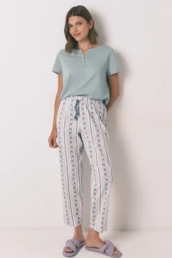 Women'secret Pantalón largo carrot 100% algodón cenefas