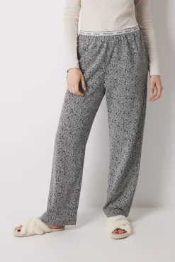Women'secret Pantalón largo estampado flores verdes