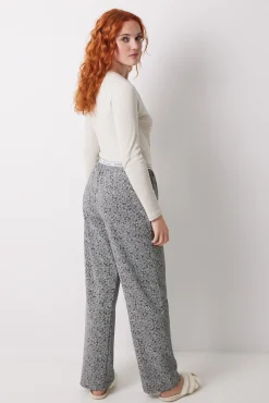 Women'secret Pantalón largo estampado flores verdes