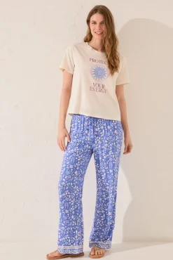 Women'secret Pantalón largo flores azul