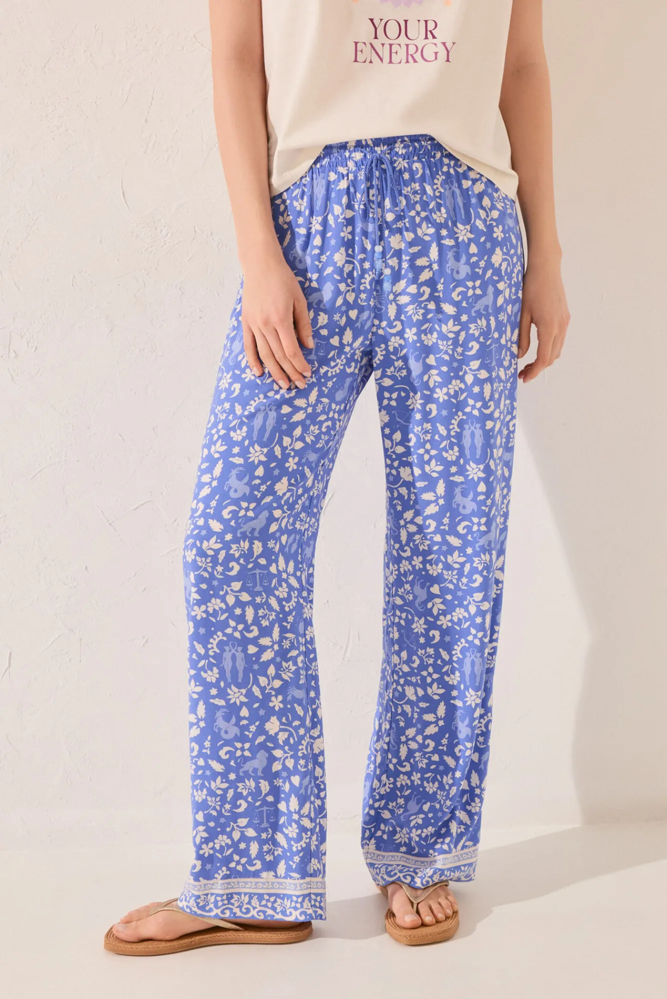 Women'secret Pantalón largo flores azul
