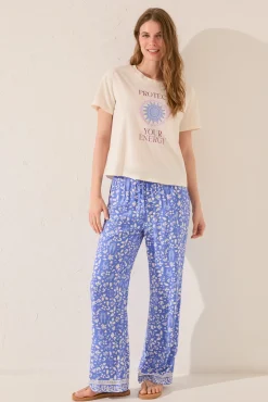 Women'secret Pantalón largo flores azul
