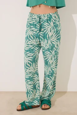 Women'secret Pantalón largo hojas verde