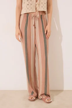 Women'secret Pantalón largo estampado rayas marrón