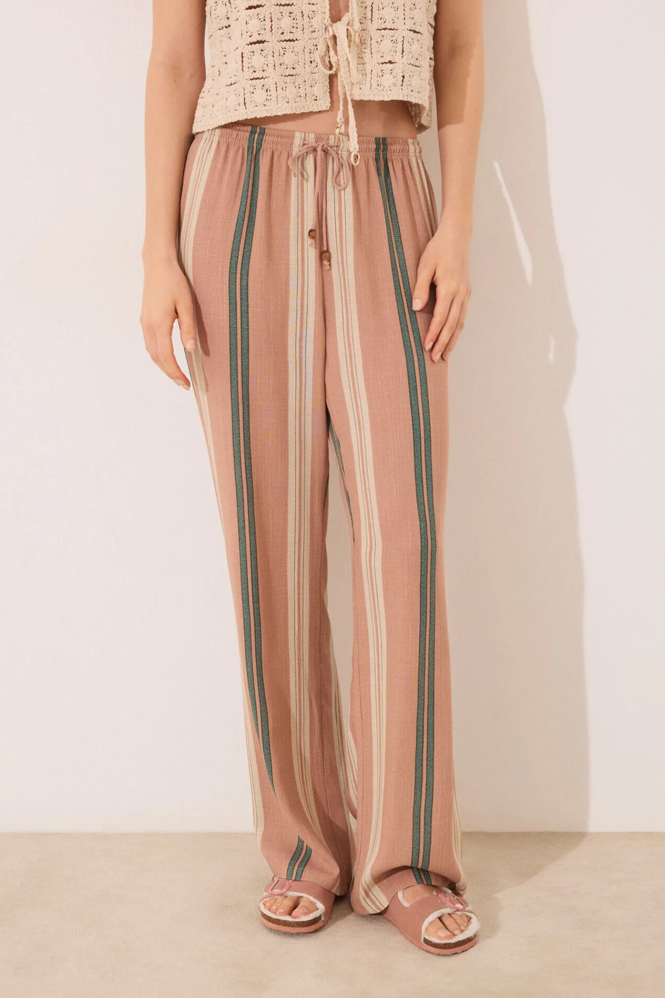 Women'secret Pantalón largo estampado rayas marrón