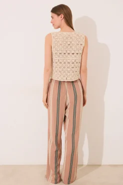 Women'secret Pantalón largo estampado rayas marrón