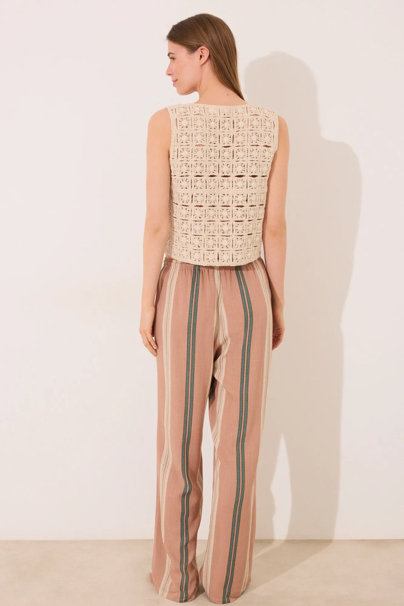Women'secret Pantalón largo estampado rayas marrón