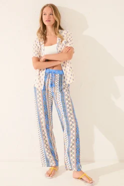 Women'secret Pantalón largo viscosa cenefas multicolor