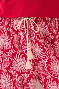 Women'secret Pantalón largo viscosa estampado hojas rojo