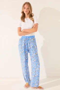 Women'secret Pantalón largo viscosa flores azul