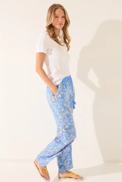 Women'secret Pantalón largo viscosa flores azul