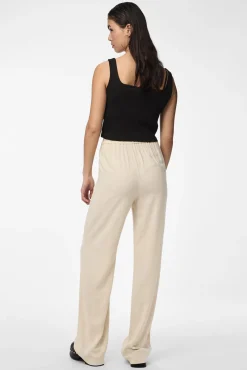 Pieces Pantalón lino de mujer fluido con cintura elástica