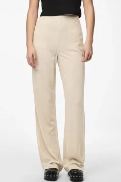 Pieces Pantalón lino de mujer fluido con cintura elástica